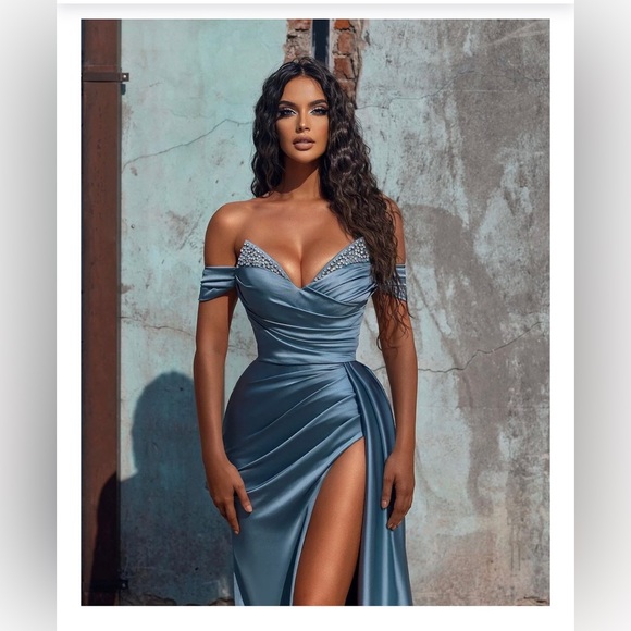 Ocean Blue Prom Gown - Custom Made, New - Picture 2 of 8